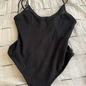Black body suit with mesh lining